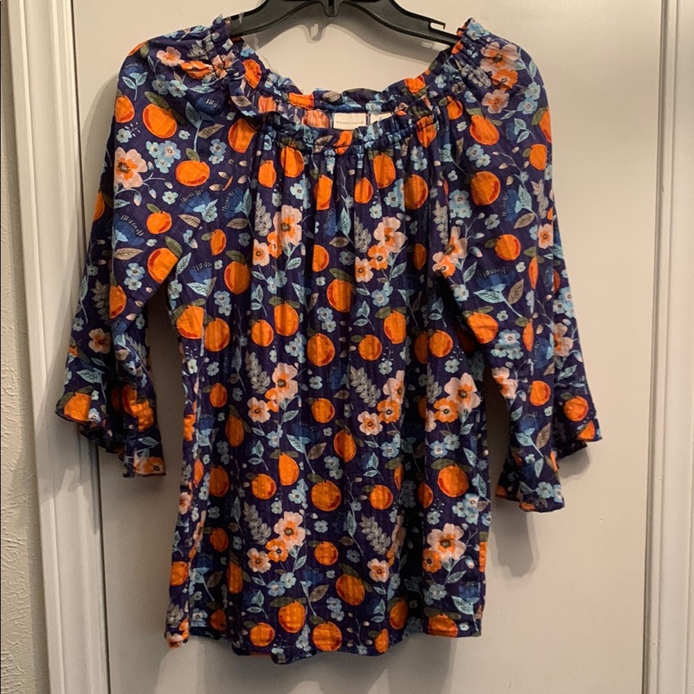Westbound Blue and Orange Flutter Sleeve Blouse